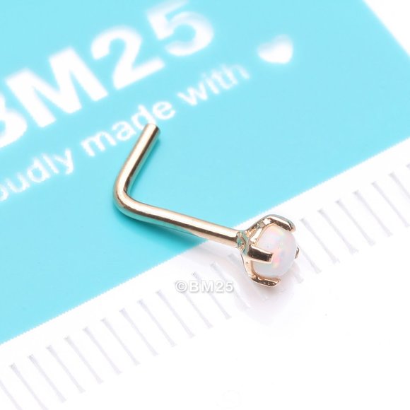 14 Karat Gold Fire Opal Prong Set Top L-Shaped Nose Ring - Picture 1 of 5